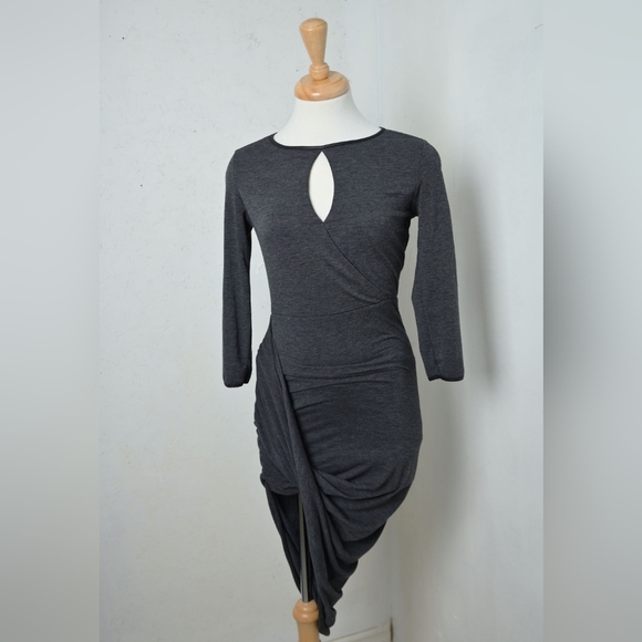 GUESS | Dark grey front key hole & black pleather trim draped style dress - Picture 15 of 15
